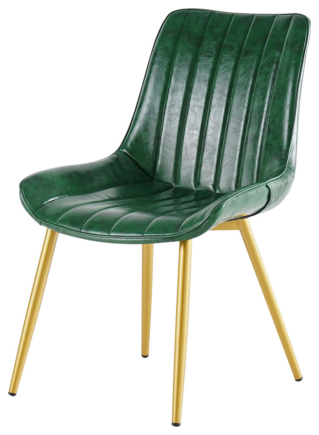Green Dining Room Chairs PU Leather Upholstery Side Chair High Back (Set of 2) Midcentury