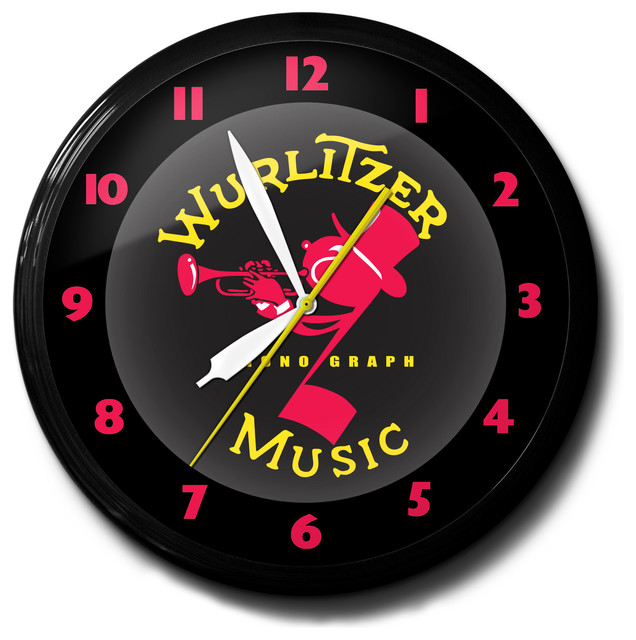 Wurlitzer Music Phonograph Logo Neon Wall Clock 20" Made In USA Spun