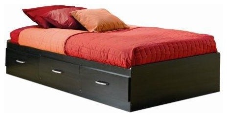Twin Charcoal Black Modern Backless Platform Daybed with Storage Drawers