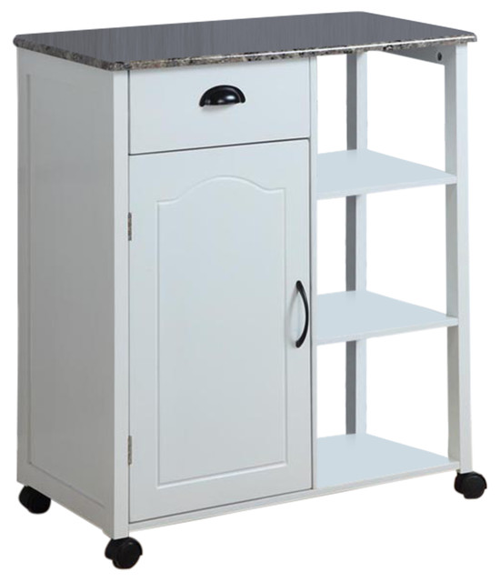 Atticus Wood and Marble Veneer Top Kitchen Cart, White Transitional
