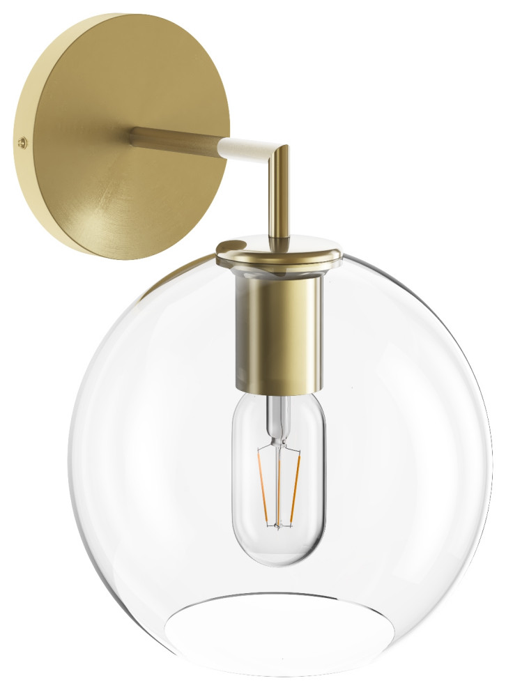 Brass 1Light Clear Glass Shade Wall Sconce Light Transitional Wall