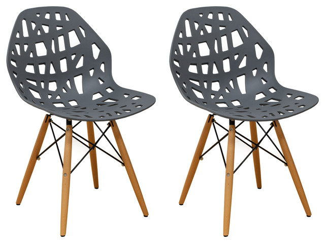 Stencil Cut Out Eiffel Dining Side Chair, Set of 2, Dark Grey