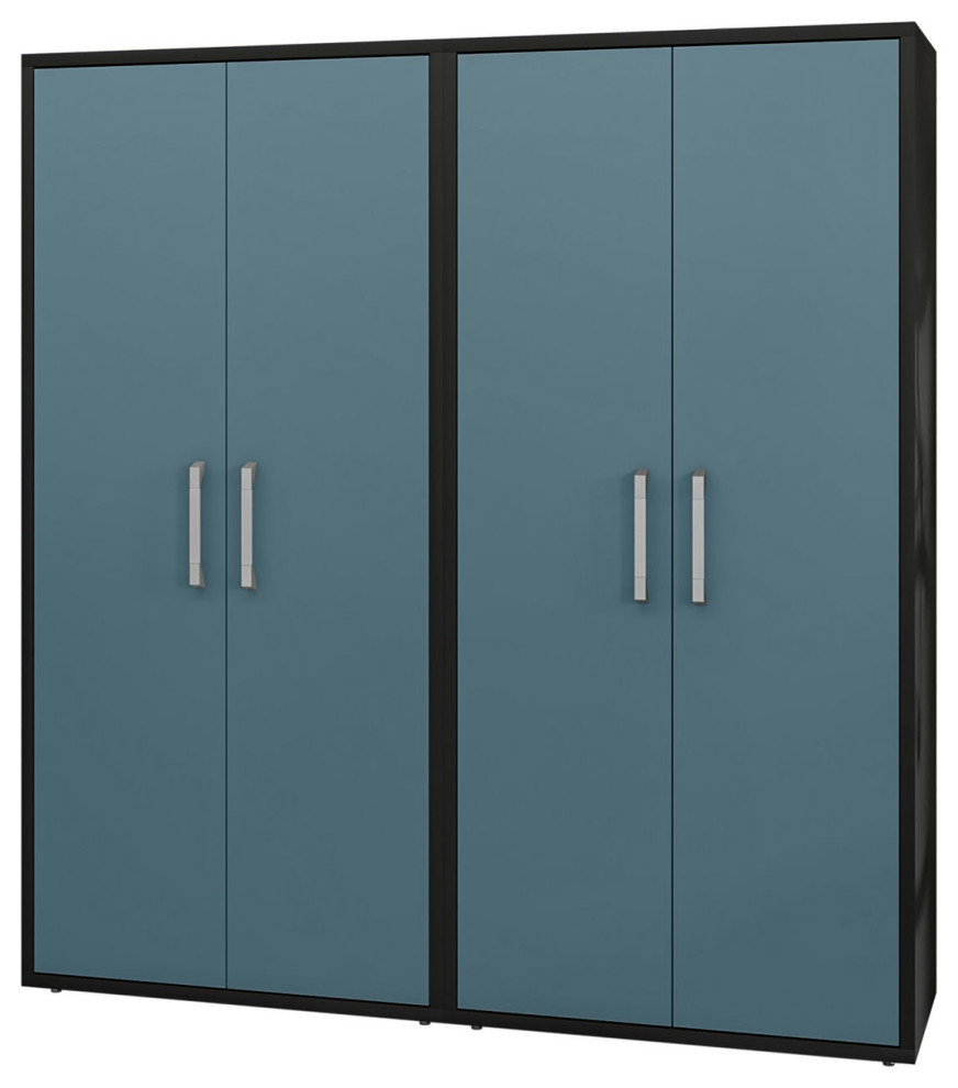 Eiffel Storage Cabinet, Matte Black and Aqua Blue, 2-Piece Set