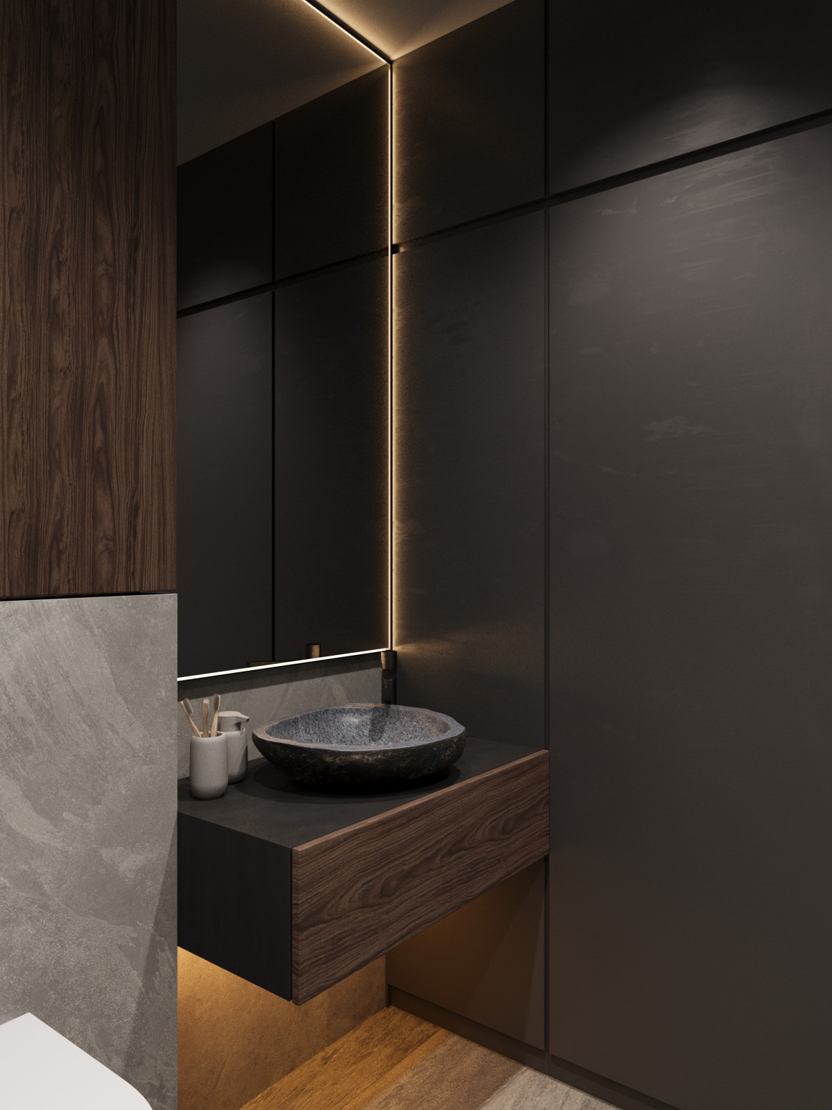 Темная ванная в минимализме