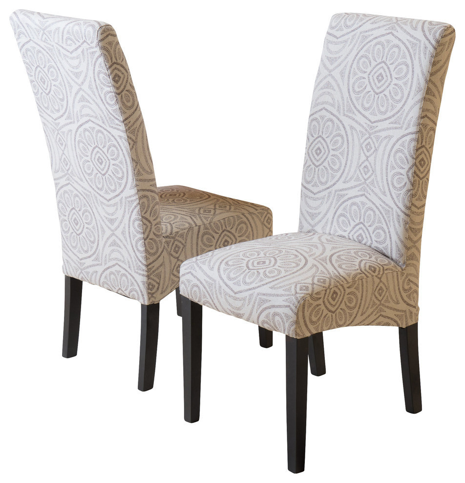India Geometric Fabric Dining Chairs, Black, Set of 2