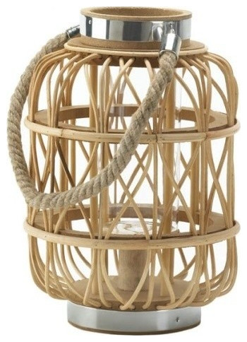 Rattan Brown White Round Lantern Candle 