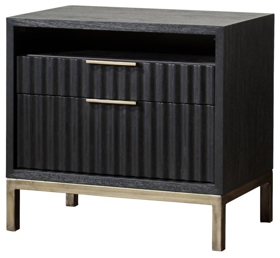 Wood And Metal Nightstand With Scalloped Drawer Fronts Black And