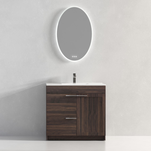 Freestanding Bathroom Vanity With Top Mount Sink, Cali Walnut, 36'' Ceramic Sink