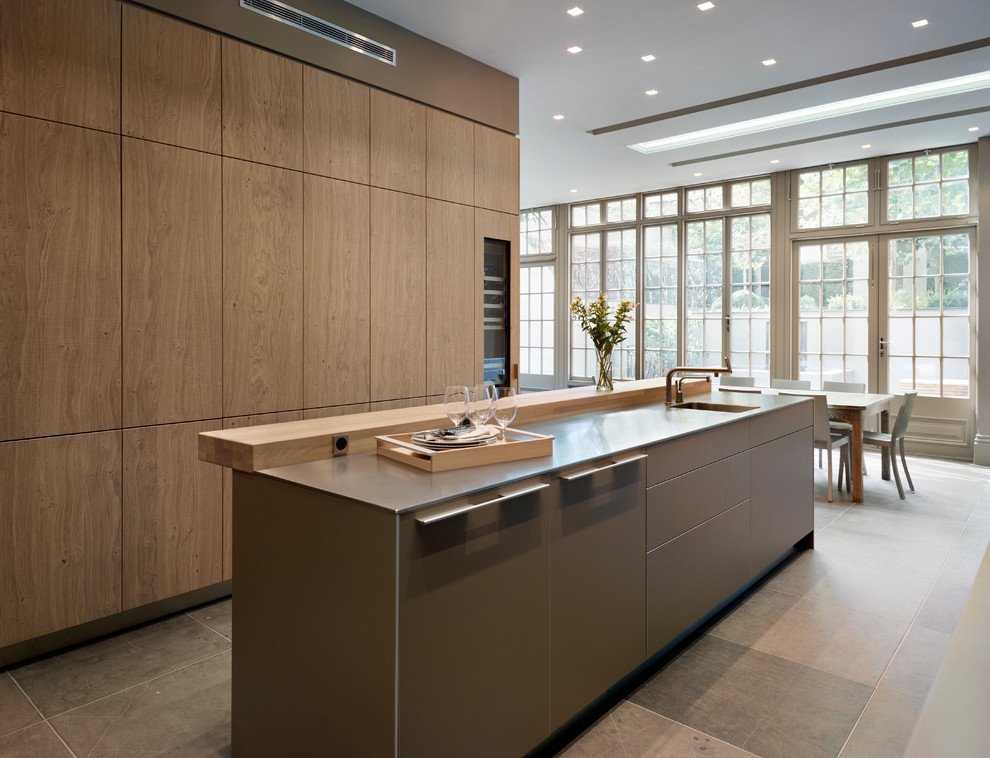 Inspiration for a contemporary kitchen in Cheshire with with island.
