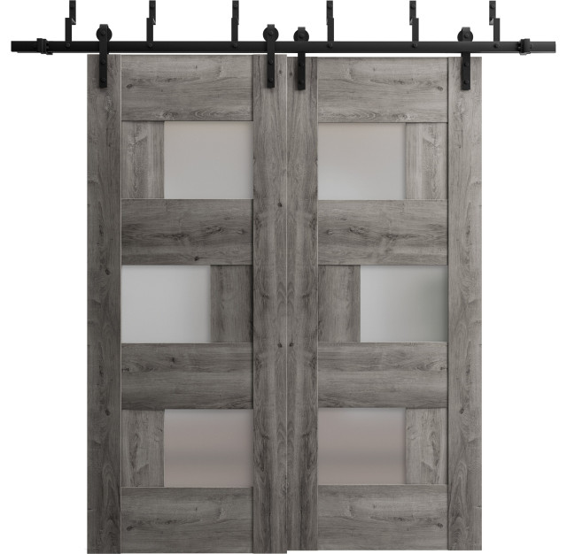 Sliding Barn Bypass Doors, 6933 Nebraska Grey & Frosted Glass, 6.6FT