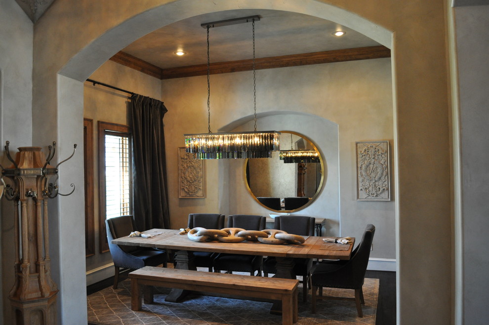 Enclosed dining room - mid-sized transitional dark wood floor enclosed dining room idea in Austin with beige walls