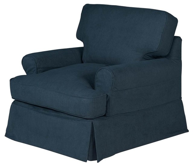 Slipcovered T-Cushion Chair Performance Fabric Navy Blue - Transitional - Armchairs And Accent 