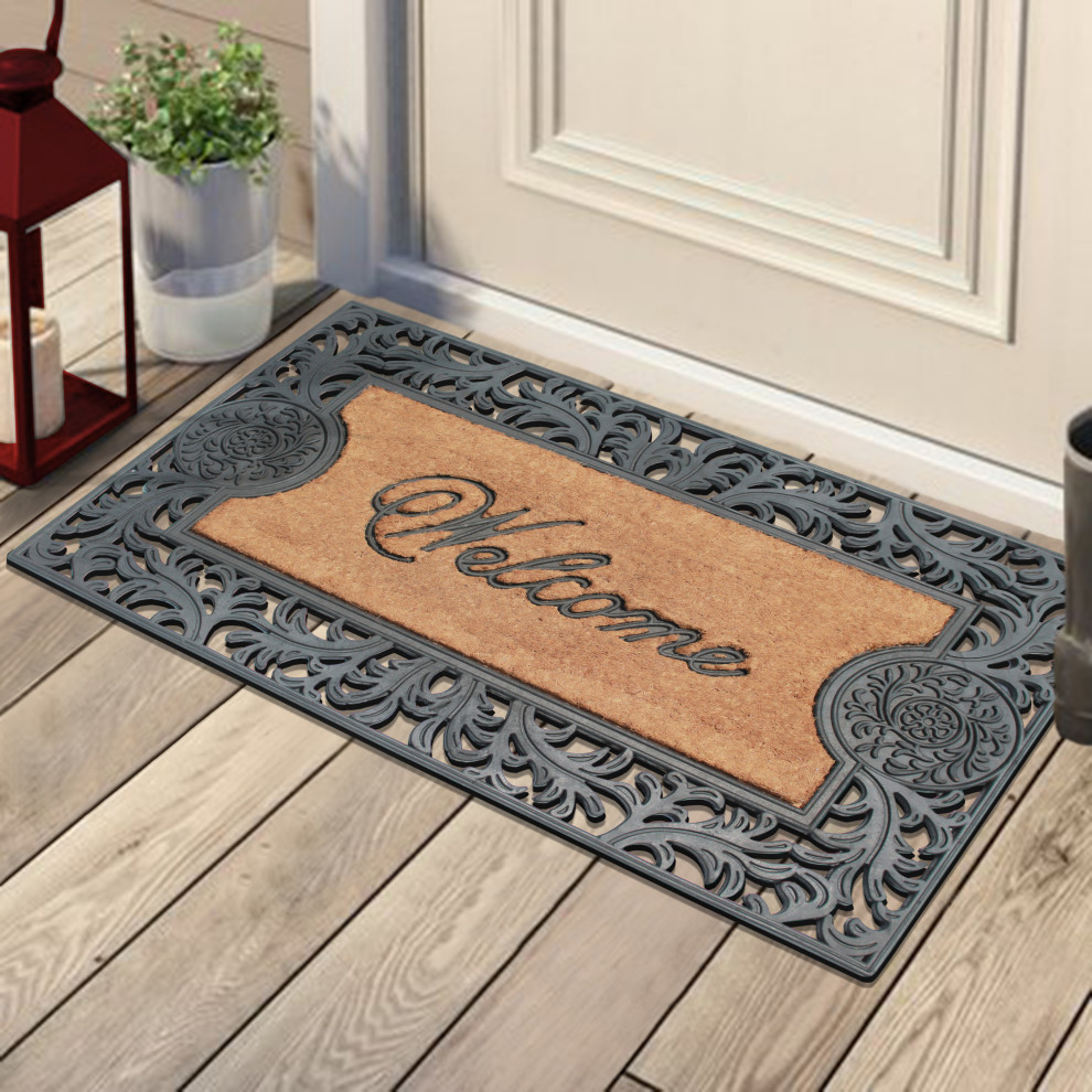 A1HC Floral Border Rubber and Coir Outdoor Doormat, 23"x38