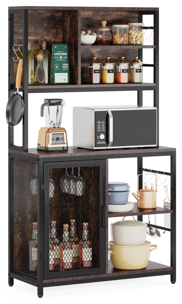 Tribesigns Bakers Rack Hutch, Kitchen Rack With Wine and Glass