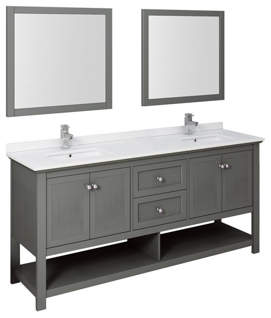 Manchester Regal 72" Gray Wood Veneer Double Sink Vanity ...