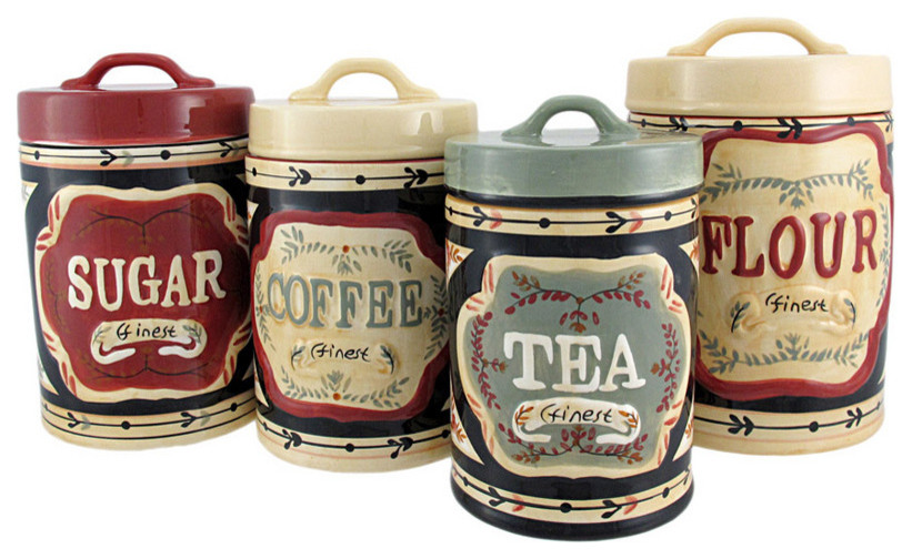 4-Piece Country Store Kitchen Ceramic Canister Set