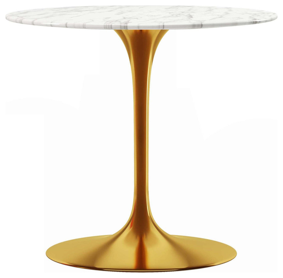 Rose 32" Round Marble Dining Table, Gold Base Modern Dining Tables