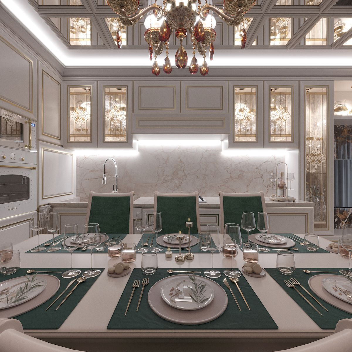 Дизайн кухни-столовой 4-комнатной квартиры в Москве