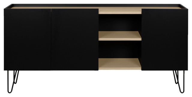 Nina Modern Hairpin Leg Oak And Black Sideboard Midcentury Buffets And Sideboards By Plush Pod Decor