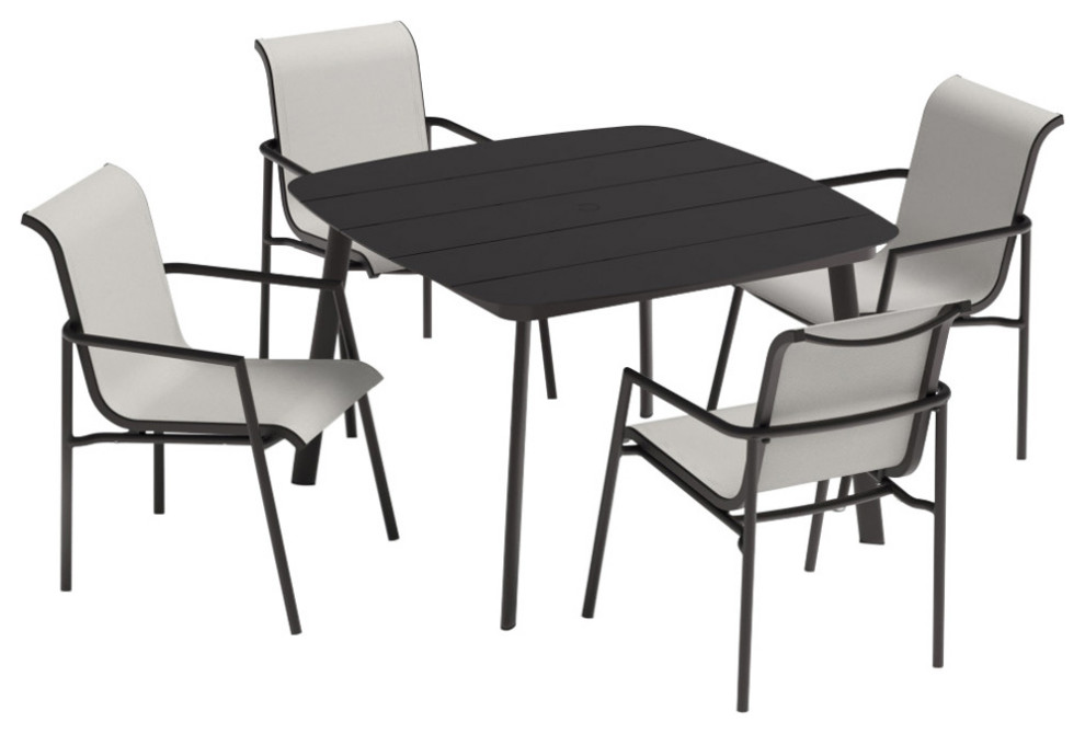 Eiland 5-Piece 45" Square Dining Table and Orso Armchairs Set, Carbon, Fog Sling