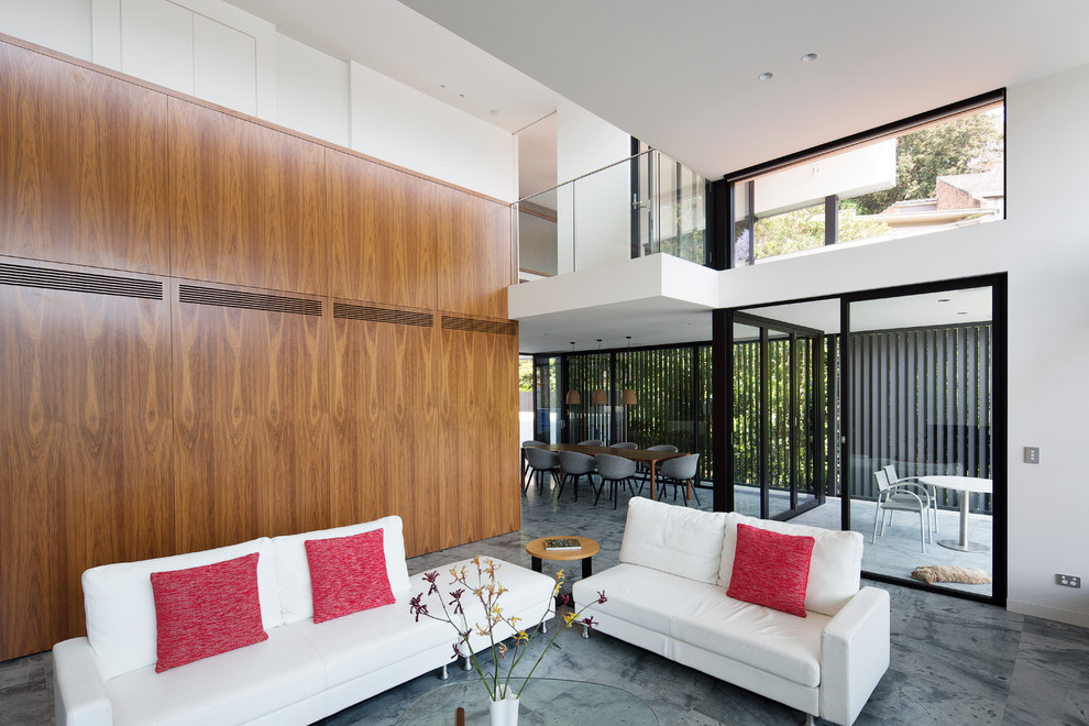 Inspiration for a large contemporary open concept living room in Sydney with white walls, no fireplace and no tv.