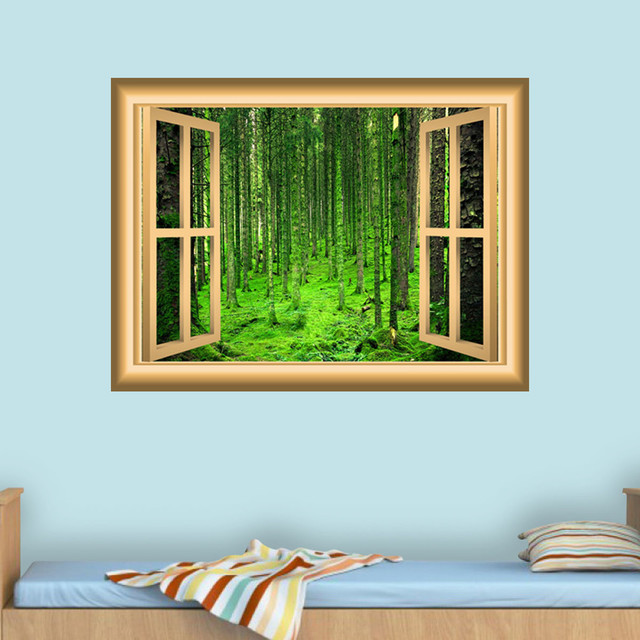 3D Forest Wall Decals Nature Window Peel and Stick Mural, 18"x22 ...