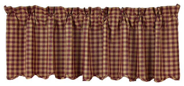 VHC Kettle Grove Black Plaid Scalloped Valance Curtain 16 x 72 