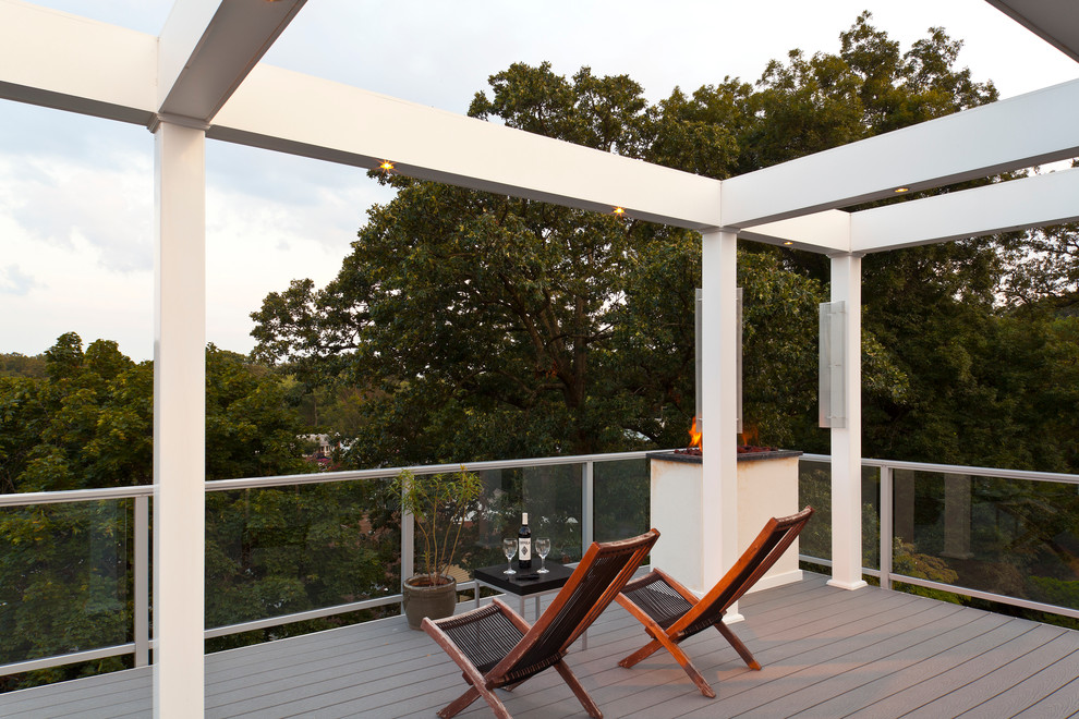 Large contemporary rooftop and rooftop deck in Baltimore with a pergola and an outdoor kitchen.