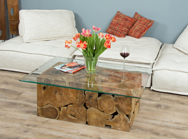 1.2m Reclaimed Teak Root Rectangular Block Coffee Table vardagsrum