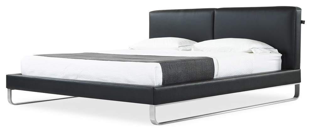 Modern Deimos Black Leather Platform, Hera Genuine White Leather Platform Bed With Adjustable Headrests King