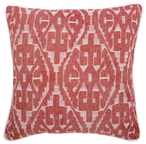 Red Throw Pillow Cover, Jacquard Moroccan Bohemian Silk, Tribal Love, 18"x18"