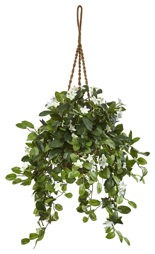 Stephanotis Flowering Artificial Plant, Hanging Basket Tropical