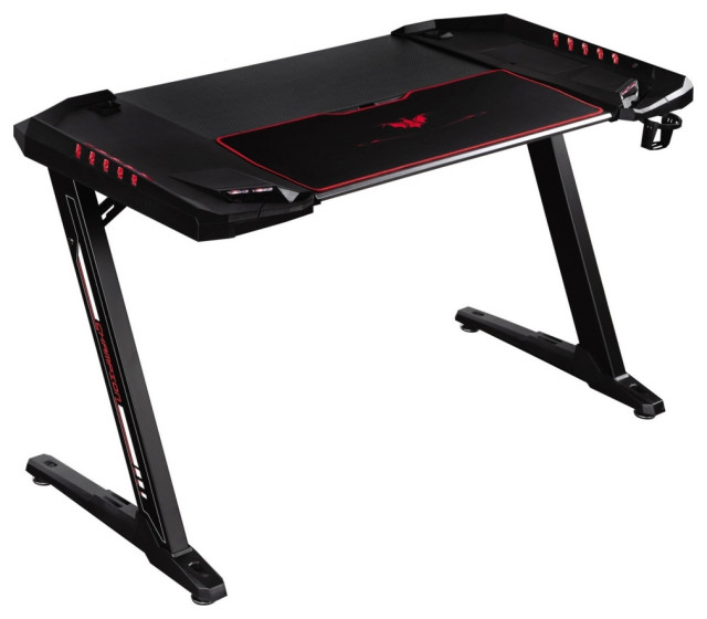 51" Z Shape Lift Top Gaming Desk LED Lighting USB Ports Modern Black