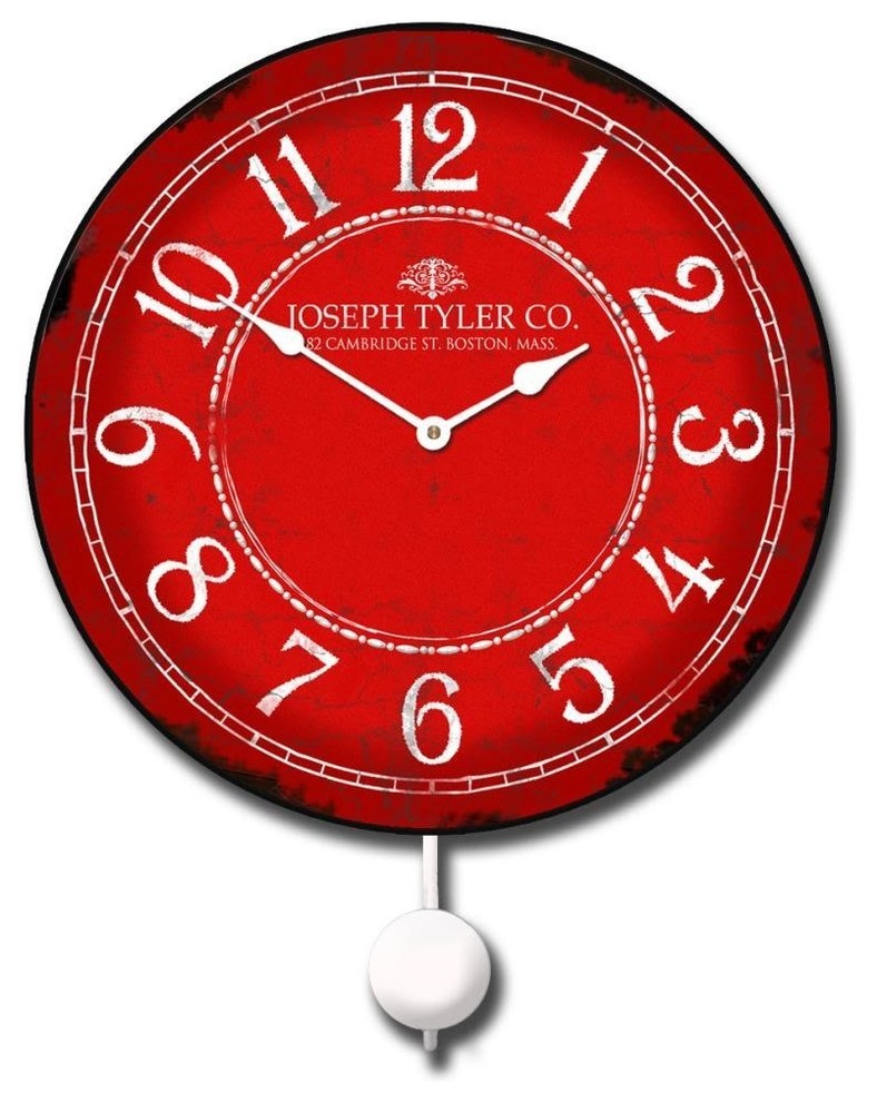 Balton Red Pendulum Clock Contemporary Wall Clocks by Em and Em