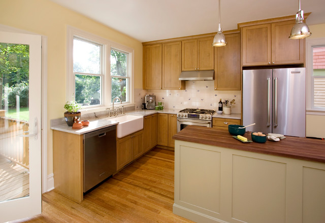 Shaker Style Kitchen Cabinets With Butcher Block Island Counter