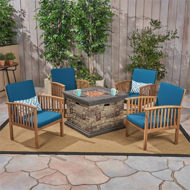 All Wood 5 Piece Outdoor Acacia Wood Dining Set With Teak Finish