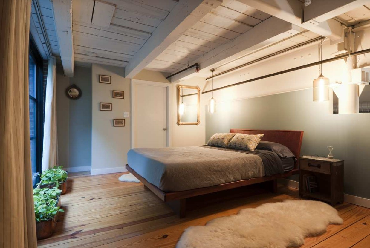 Moody Modern Bedroom with Industrial Chic - Boston Loft Design