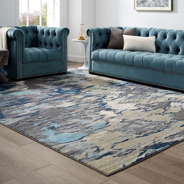 Area Rug Runner Floor Carpet, 8x10, Blue, Modern, Lounge Cafe Hotel