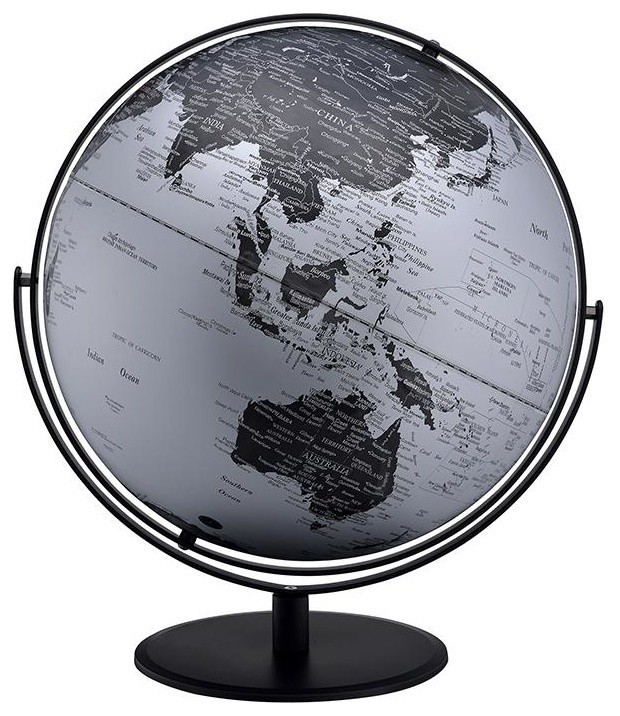 20.5" Black/Silver Globe With 3D Mountain Features on Black Metal Frame