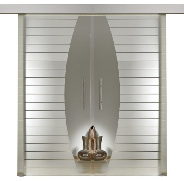 Elegant 2 Leaf Double Sliding Glass Barn Door 52 X81
