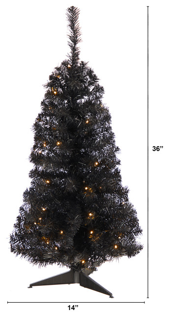 3' Black Artificial Christmas Tree With 50 LED Lights and 118 Bendable ...
