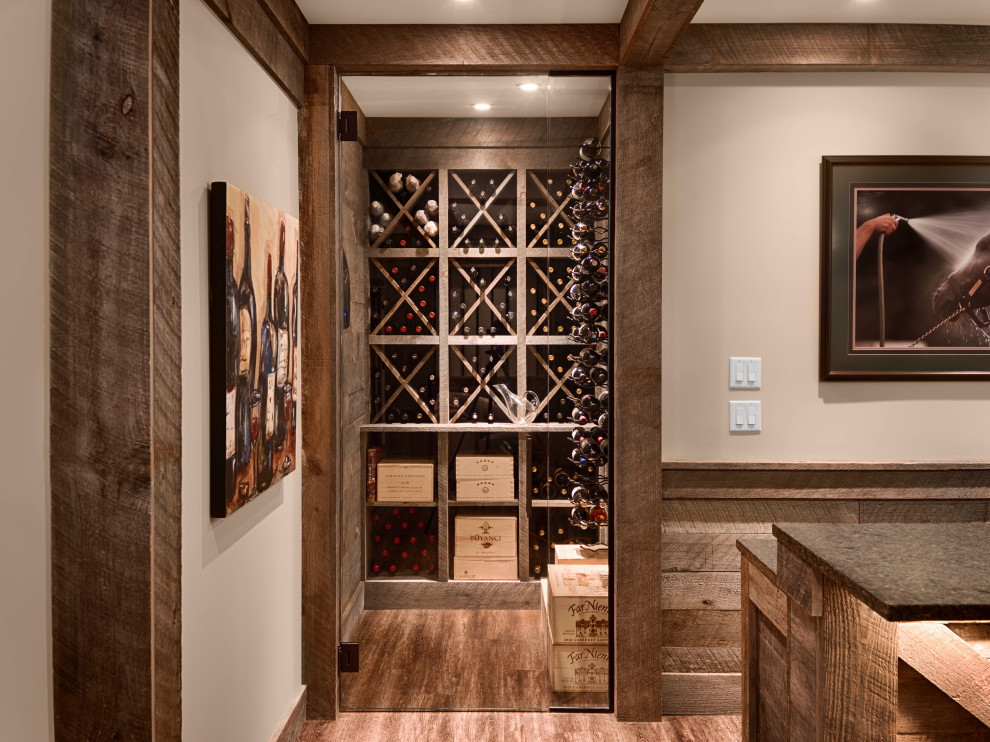 Inspiration for a small country wine cellar with vinyl floors and diamond bins.
