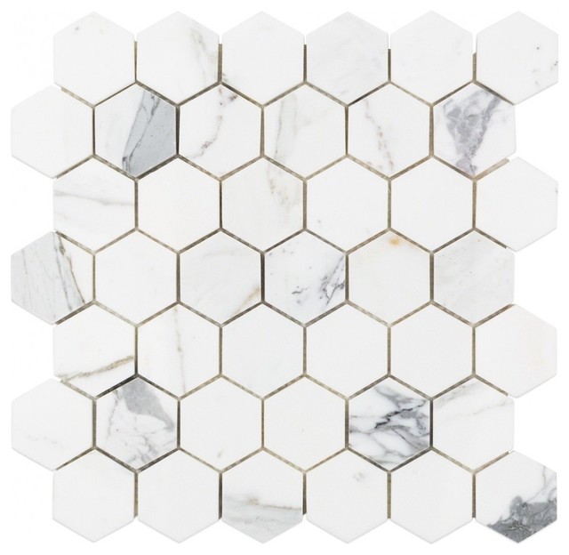 MM SAMPLE CALACATTA TUMBLED WHITE MARBLE HEXAGON Mosaic Wall&Floor Tiles 31x31 