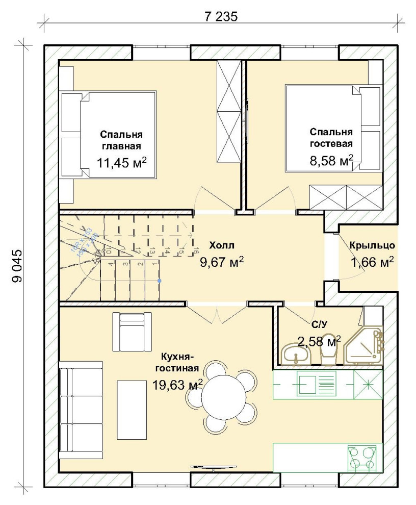 Дачный дом с мансардой 100 метров 7 на 9 м.