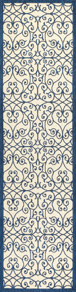Madrid Vintage Filigree Textured Weave Indoor/Outdoor, Navy/Beige, 2 X 10