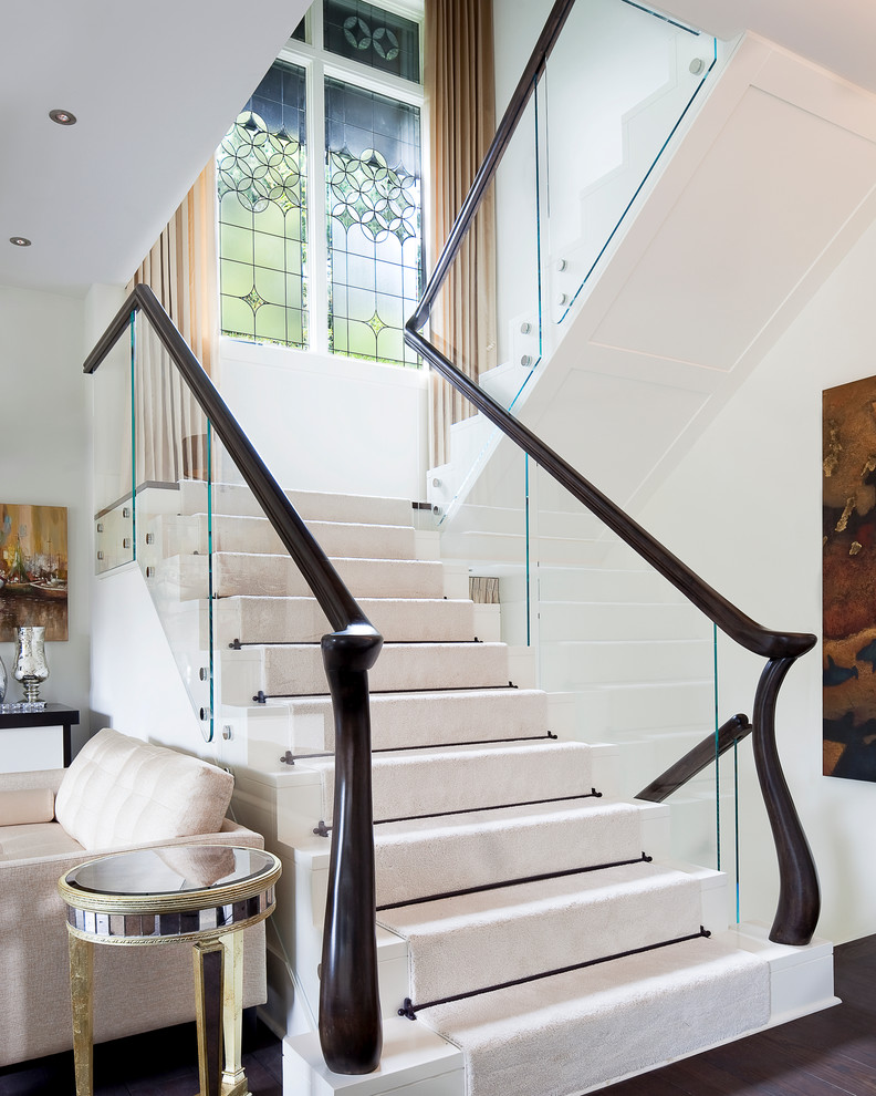 Design ideas for a transitional u-shaped staircase in Vancouver.