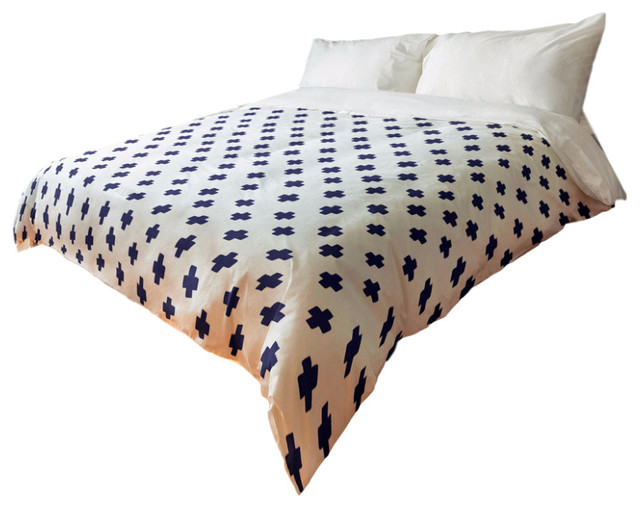 Navy Swiss Cross Duvet Cover, 104x88 Contemporary Duvet Covers And