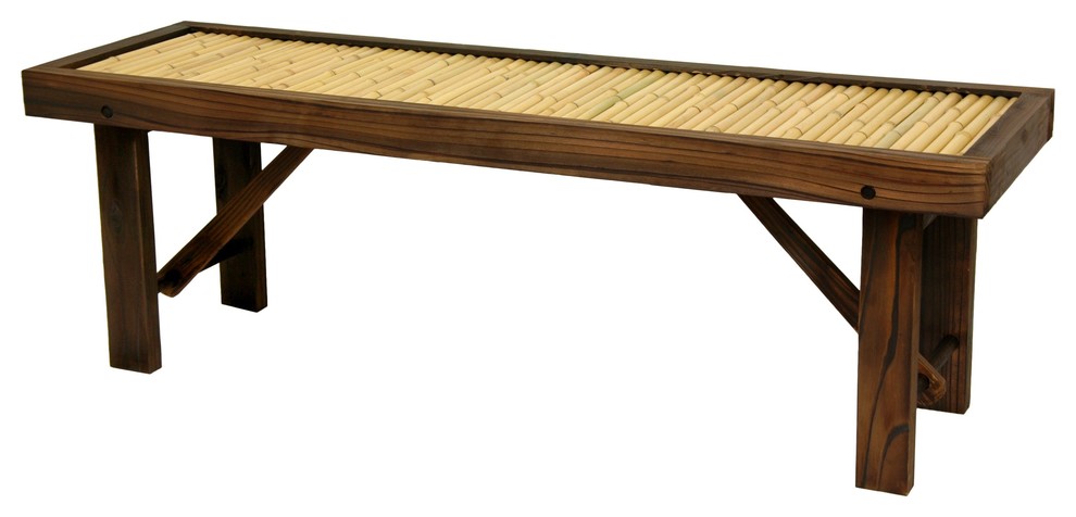 Japanese Bamboo Bench With Wood Frame