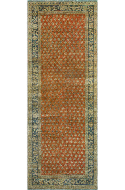Vintage Distressed Khatole Rust/Blue Runner, 3'9x10'2