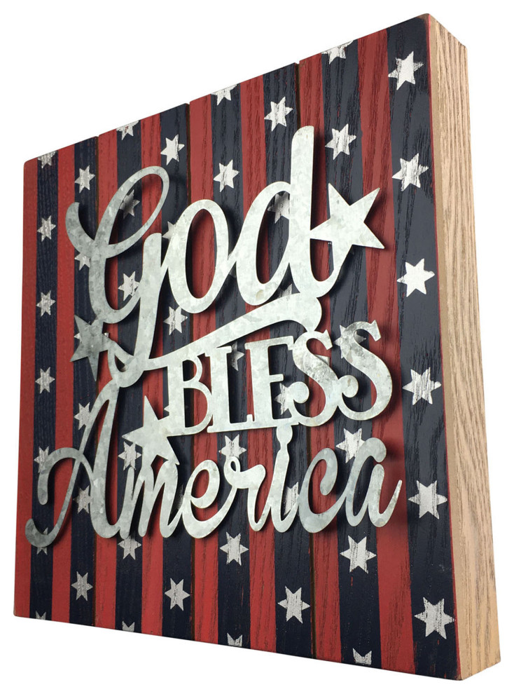 God Bless America Home Sweet Home Whitewash 10x5.5 Solid Wood Plank Wall plaque
